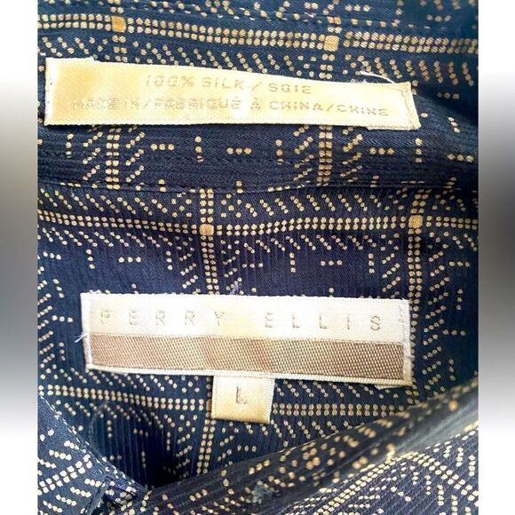 Perry Ellis navy blue silk shirt size large - Picture 3 of 9